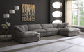 Meridian Furniture - Cozy 158" Grey Velvet Upholstered Overstuffed Fiber Filled Comfort 6pc. Sectional - 634Grey-Sec6B - GreatFurnitureDeal