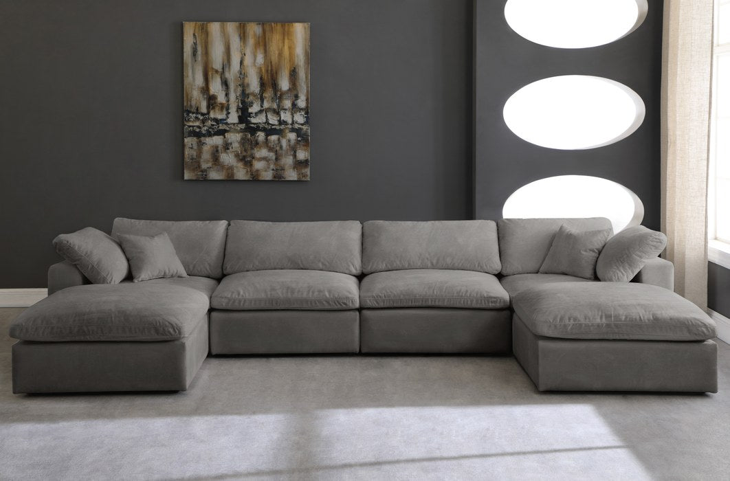 Meridian Furniture - Cozy 158" Grey Velvet Upholstered Overstuffed Fiber Filled Comfort 6pc. Sectional - 634Grey-Sec6B - GreatFurnitureDeal