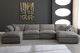 Meridian Furniture - Cozy 158" Grey Velvet Upholstered Overstuffed Fiber Filled Comfort 6pc. Sectional - 634Grey-Sec6B - GreatFurnitureDeal