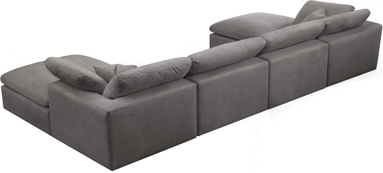 Meridian Furniture - Cozy 158" Grey Velvet Upholstered Overstuffed Fiber Filled Comfort 6pc. Sectional - 634Grey-Sec6B - GreatFurnitureDeal