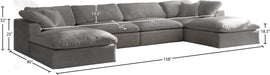 Meridian Furniture - Cozy 158" Grey Velvet Upholstered Overstuffed Fiber Filled Comfort 6pc. Sectional - 634Grey-Sec6B - GreatFurnitureDeal