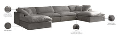Meridian Furniture - Cozy 158" Grey Velvet Upholstered Overstuffed Fiber Filled Comfort 6pc. Sectional - 634Grey-Sec6B - GreatFurnitureDeal