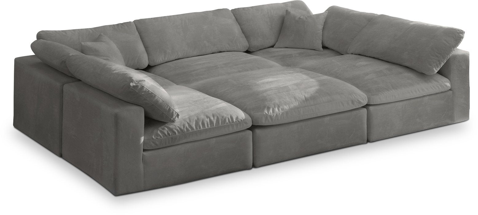 Meridian Furniture - Cozy 119" Grey Velvet Upholstered Overstuffed Fiber Filled Comfort 6pc. Sectional - 634Grey-Sec6C - GreatFurnitureDeal