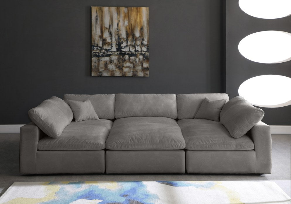 Meridian Furniture - Cozy 119" Grey Velvet Upholstered Overstuffed Fiber Filled Comfort 6pc. Sectional - 634Grey-Sec6C - GreatFurnitureDeal