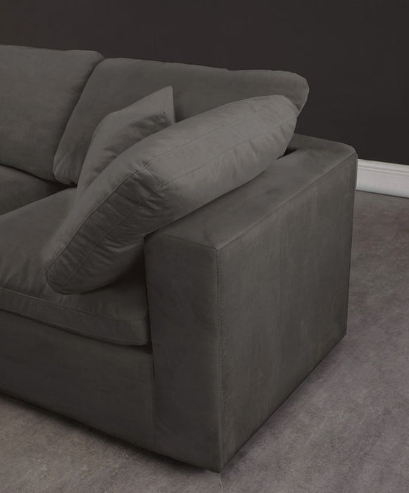 Meridian Furniture - Cozy 119" Grey Velvet Upholstered Overstuffed Fiber Filled Comfort 6pc. Sectional - 634Grey-Sec6C - GreatFurnitureDeal