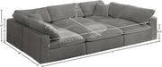 Meridian Furniture - Cozy 119" Grey Velvet Upholstered Overstuffed Fiber Filled Comfort 6pc. Sectional - 634Grey-Sec6C - GreatFurnitureDeal