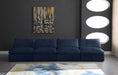 Meridian Furniture - Cozy 156" Navy Velvet Upholstered Overstuffed Fiber Filled Comfort 4pc. Armless Sofa - 634Navy-S156 - GreatFurnitureDeal