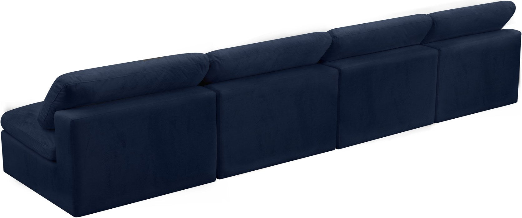 Meridian Furniture - Cozy 156" Navy Velvet Upholstered Overstuffed Fiber Filled Comfort 4pc. Armless Sofa - 634Navy-S156 - GreatFurnitureDeal