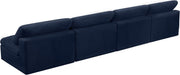 Meridian Furniture - Cozy 156" Navy Velvet Upholstered Overstuffed Fiber Filled Comfort 4pc. Armless Sofa - 634Navy-S156 - GreatFurnitureDeal