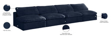 Meridian Furniture - Cozy 156" Navy Velvet Upholstered Overstuffed Fiber Filled Comfort 4pc. Armless Sofa - 634Navy-S156 - GreatFurnitureDeal