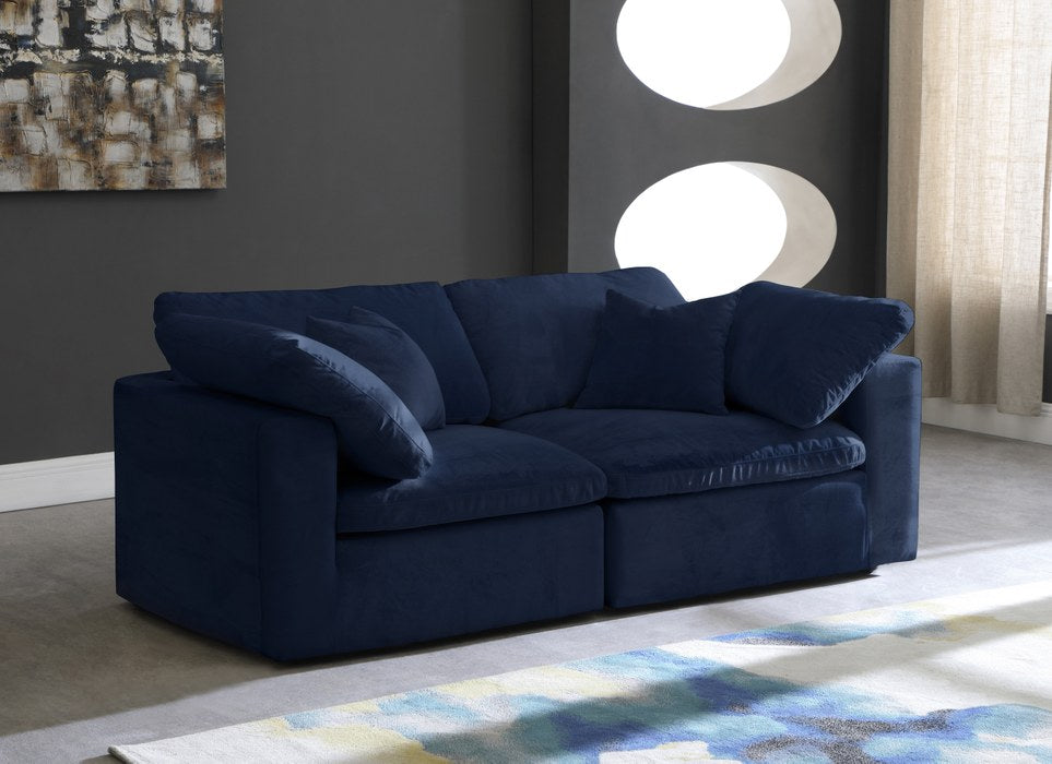 Meridian Furniture - Cozy 80" Navy Velvet Upholstered Overstuffed Fiber Filled Comfort 2pc. Sofa - 634Navy-S80 - GreatFurnitureDeal