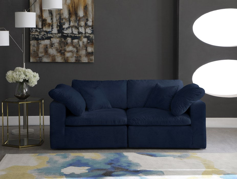 Meridian Furniture - Cozy 80" Navy Velvet Upholstered Overstuffed Fiber Filled Comfort 2pc. Sofa - 634Navy-S80 - GreatFurnitureDeal
