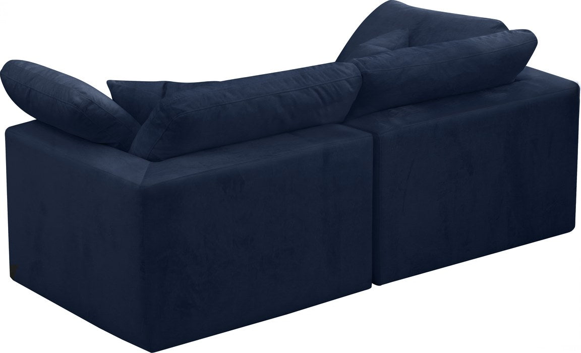Meridian Furniture - Cozy 80" Navy Velvet Upholstered Overstuffed Fiber Filled Comfort 2pc. Sofa - 634Navy-S80 - GreatFurnitureDeal