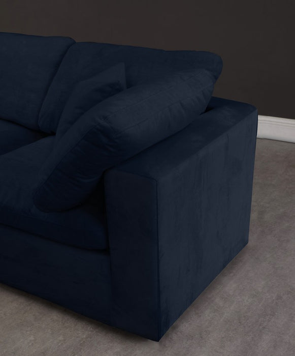 Meridian Furniture - Cozy 80" Navy Velvet Upholstered Overstuffed Fiber Filled Comfort 2pc. Sofa - 634Navy-S80 - GreatFurnitureDeal