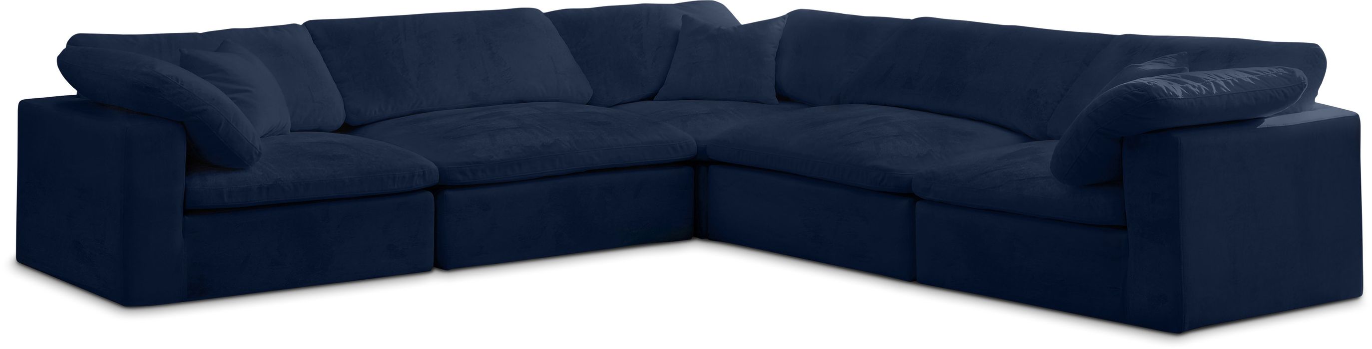 Meridian Furniture - Cozy 119" Navy Velvet Upholstered Overstuffed Fiber Filled Comfort 5pc. Sectional - 634Navy-Sec5C - GreatFurnitureDeal