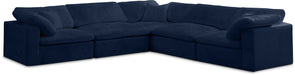 Meridian Furniture - Cozy 119" Navy Velvet Upholstered Overstuffed Fiber Filled Comfort 5pc. Sectional - 634Navy-Sec5C - GreatFurnitureDeal