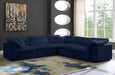 Meridian Furniture - Cozy 119" Navy Velvet Upholstered Overstuffed Fiber Filled Comfort 5pc. Sectional - 634Navy-Sec5C - GreatFurnitureDeal