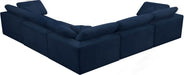 Meridian Furniture - Cozy 119" Navy Velvet Upholstered Overstuffed Fiber Filled Comfort 5pc. Sectional - 634Navy-Sec5C - GreatFurnitureDeal