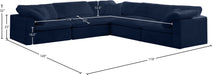 Meridian Furniture - Cozy 119" Navy Velvet Upholstered Overstuffed Fiber Filled Comfort 5pc. Sectional - 634Navy-Sec5C - GreatFurnitureDeal