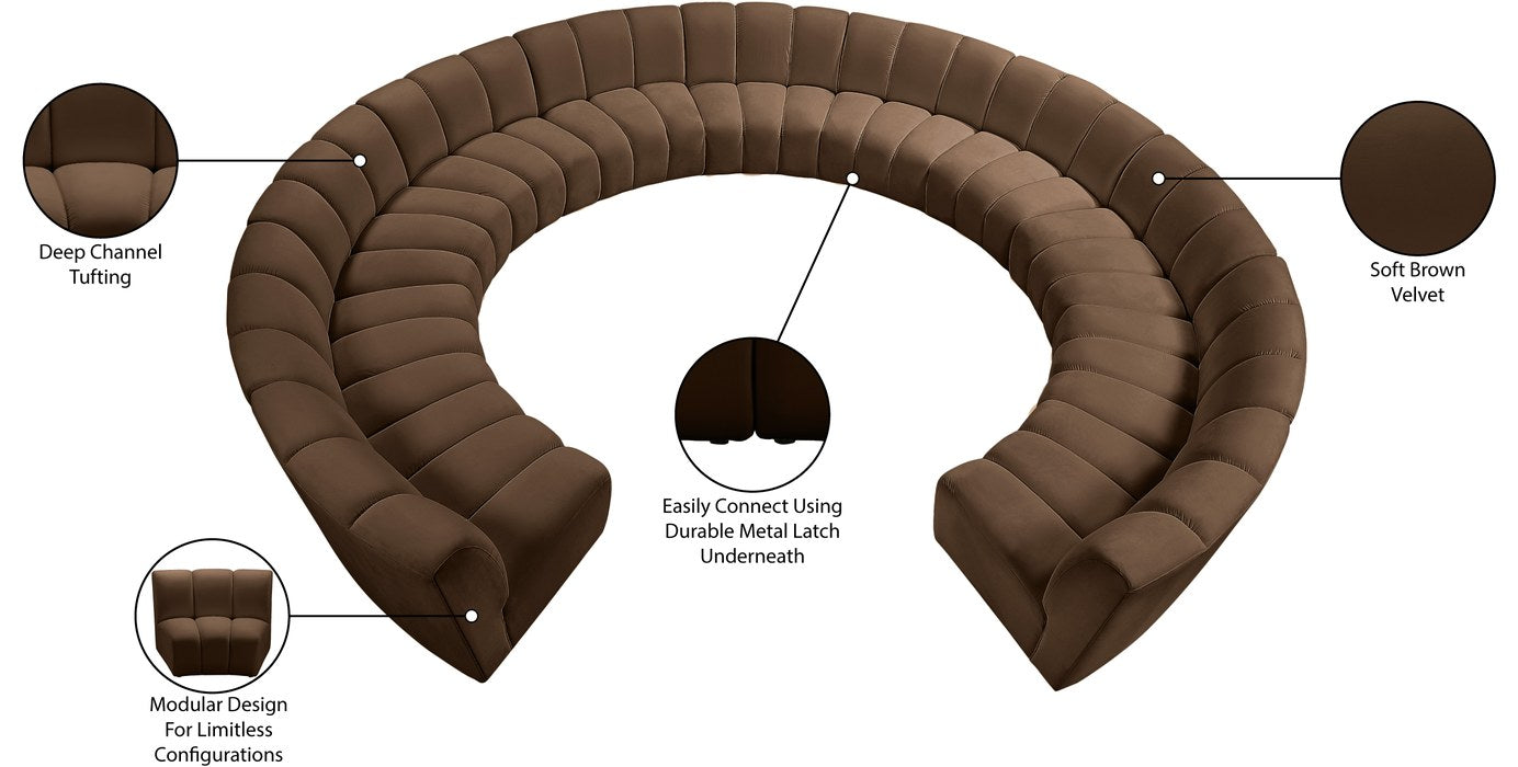 Meridian Furniture - Infinity 183" Brown Velvet Upholstered 11pc. Sectional - 638Brown-11PC - GreatFurnitureDeal