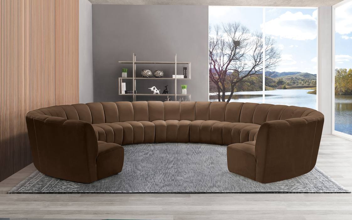 Meridian Furniture - Infinity 183" Brown Velvet Upholstered 11pc. Sectional - 638Brown-11PC - GreatFurnitureDeal