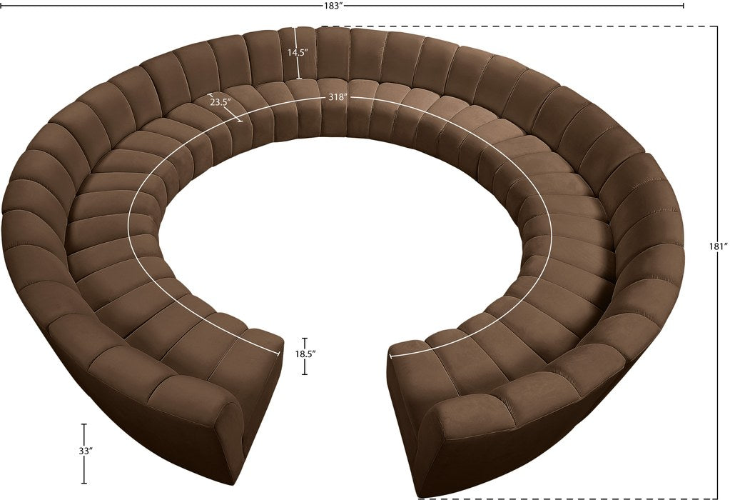 Meridian Furniture - Infinity 183" Brown Velvet Upholstered 12pc. Sectional - 638Brown-12PC - GreatFurnitureDeal