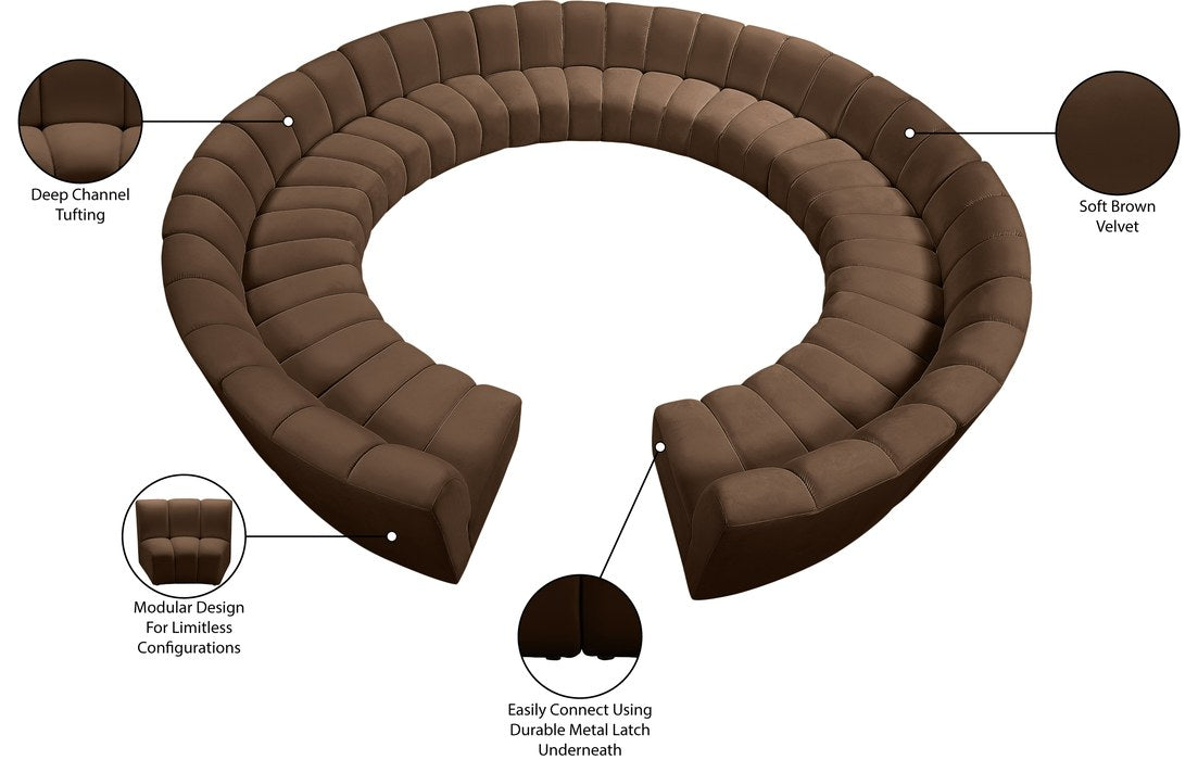 Meridian Furniture - Infinity 183" Brown Velvet Upholstered 12pc. Sectional - 638Brown-12PC - GreatFurnitureDeal