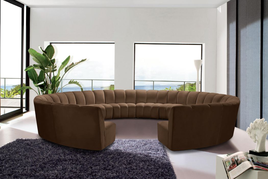 Meridian Furniture - Infinity 183" Brown Velvet Upholstered 12pc. Sectional - 638Brown-12PC - GreatFurnitureDeal