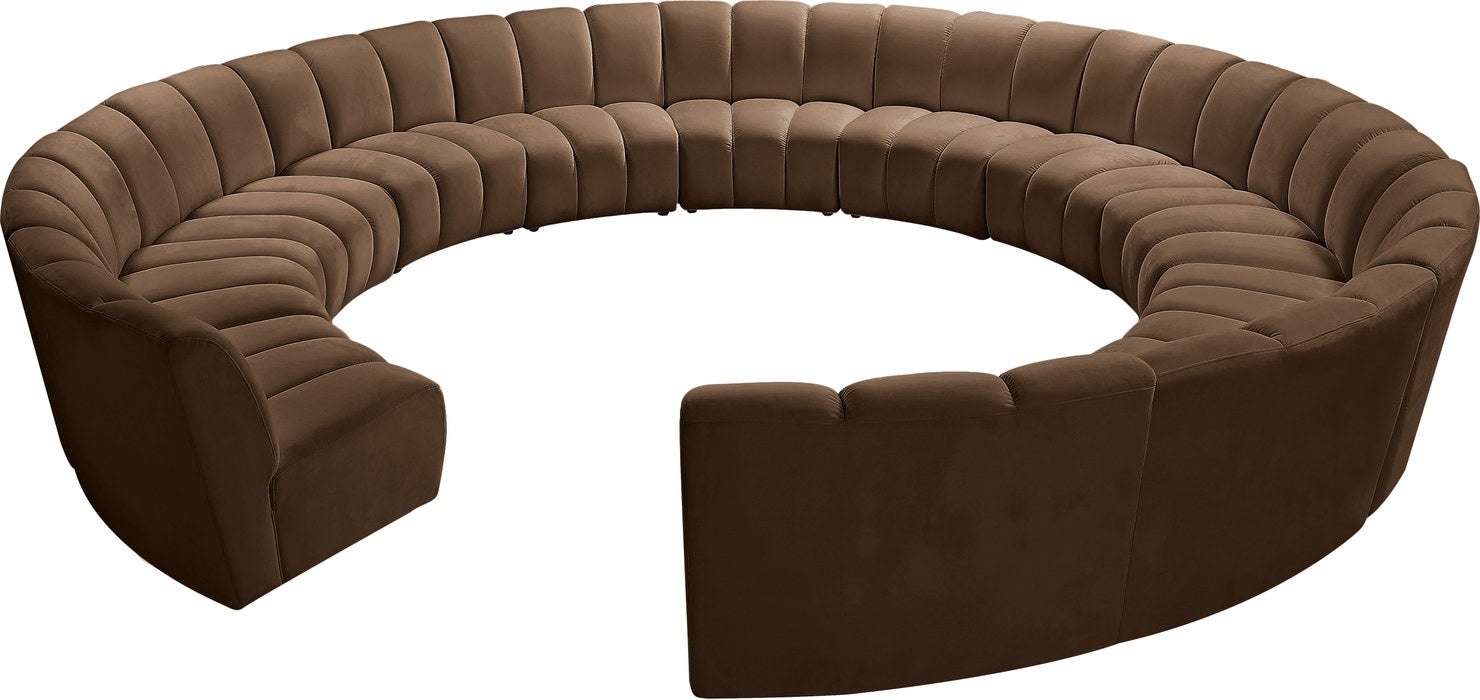 Meridian Furniture - Infinity 183" Brown Velvet Upholstered 12pc. Sectional - 638Brown-12PC - GreatFurnitureDeal