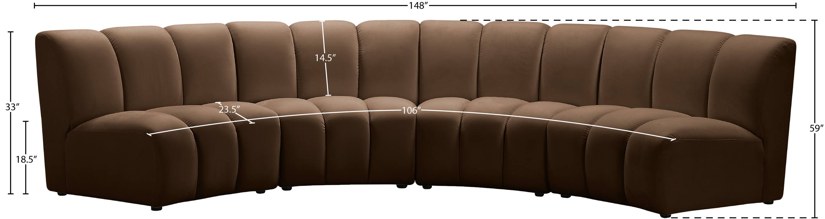Meridian Furniture - Infinity 148" Brown Velvet Upholstered 4pc. Sectional - 638Brown-4PC - GreatFurnitureDeal