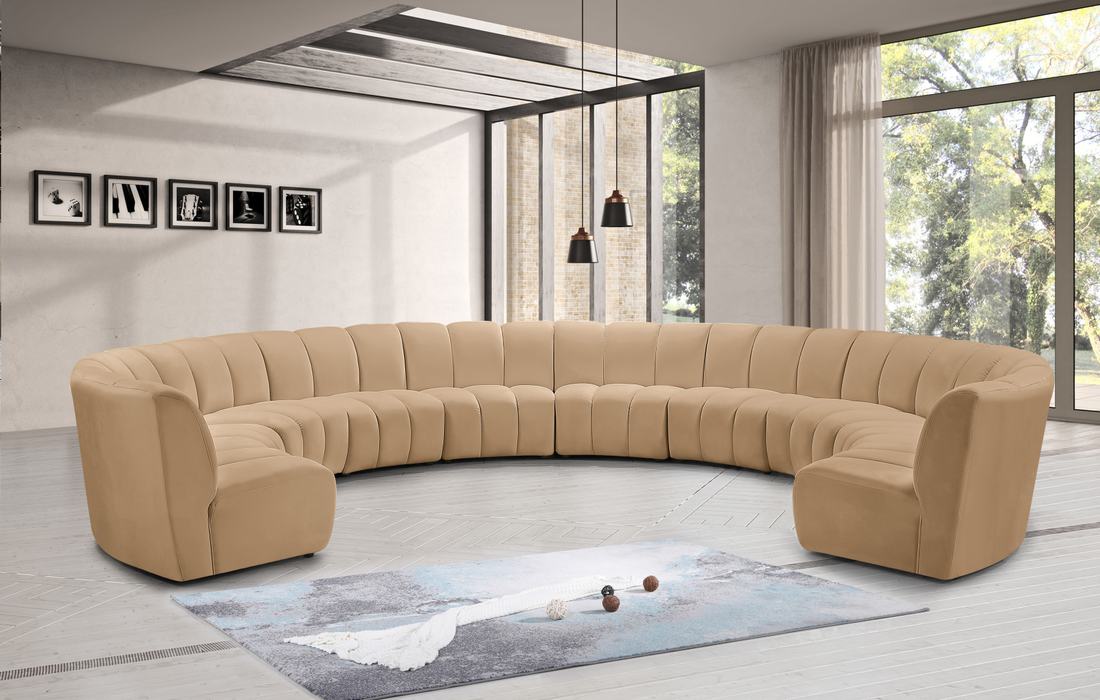 Meridian Furniture - Infinity 183" Camel Velvet Upholstered 10pc. Sectional - 638Camel-10PC - GreatFurnitureDeal