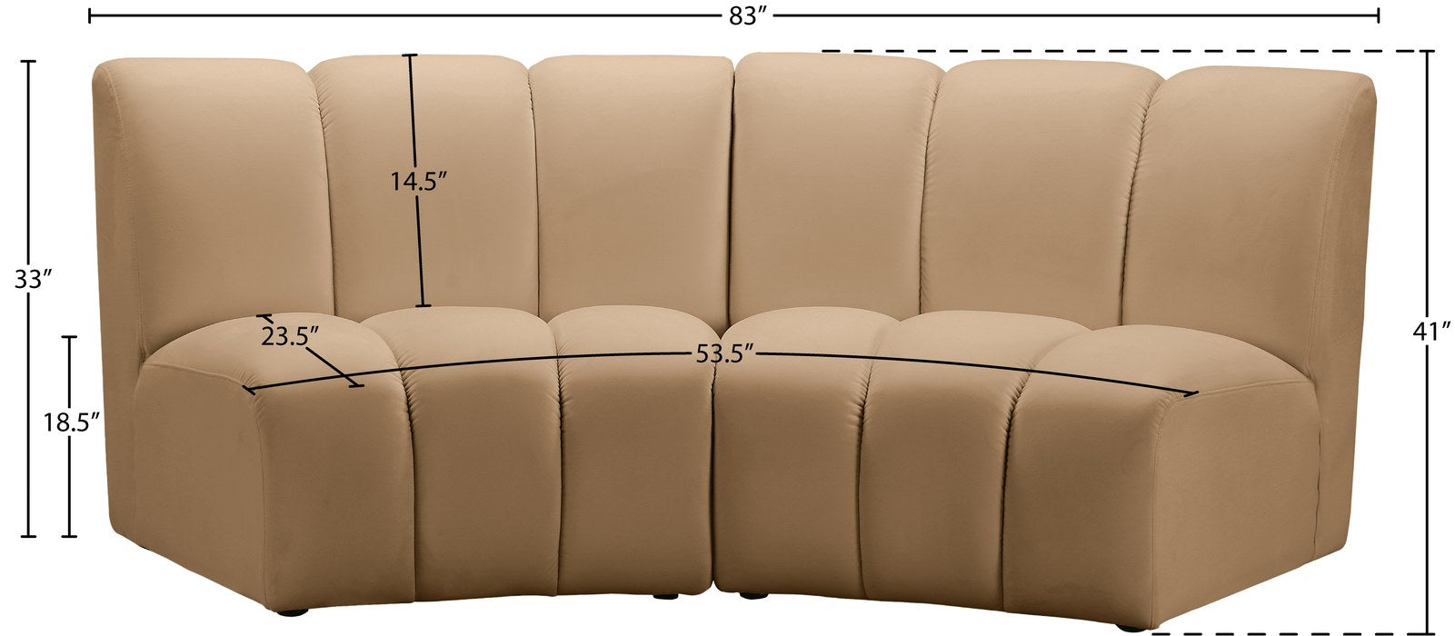 Meridian Furniture - Infinity 83" Camel Velvet Upholstered 2pc. Sectional - 638Camel-2PC - GreatFurnitureDeal
