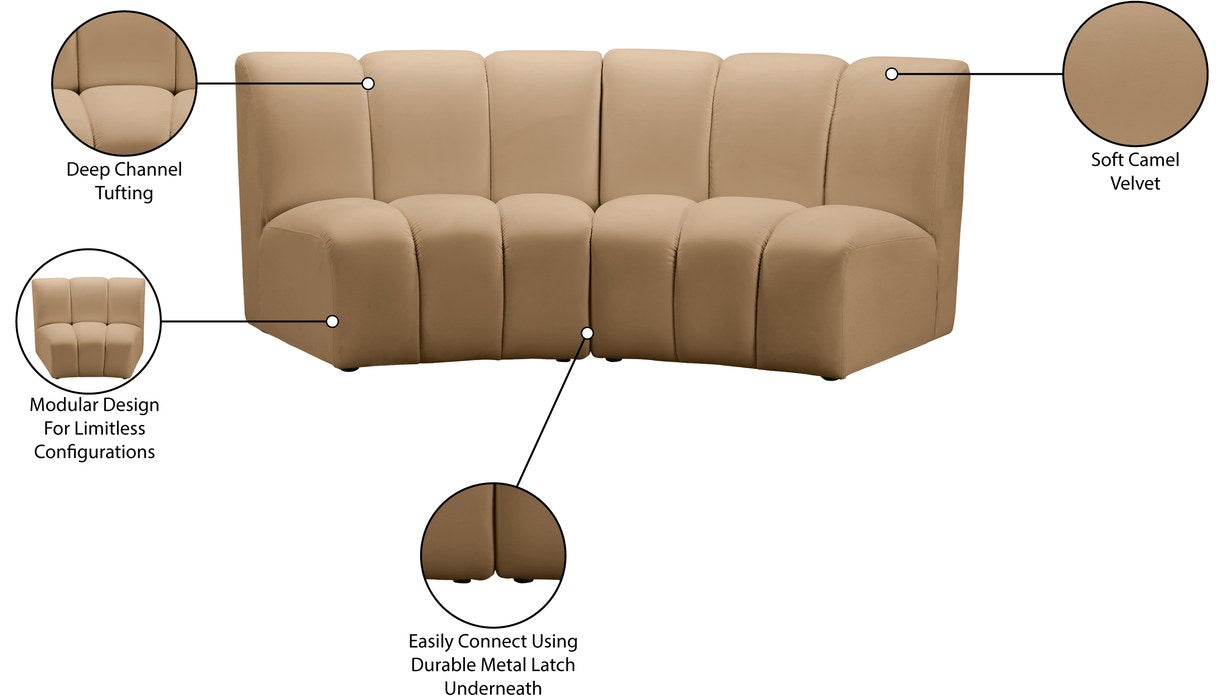 Meridian Furniture - Infinity 83" Camel Velvet Upholstered 2pc. Sectional - 638Camel-2PC - GreatFurnitureDeal