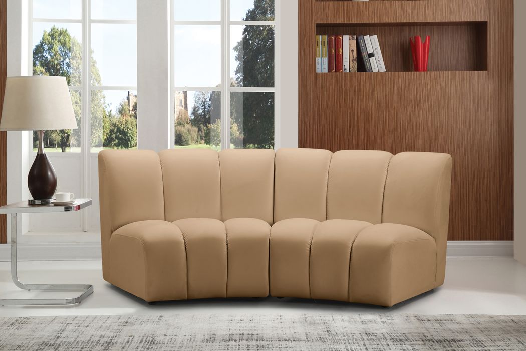 Meridian Furniture - Infinity 83" Camel Velvet Upholstered 2pc. Sectional - 638Camel-2PC - GreatFurnitureDeal