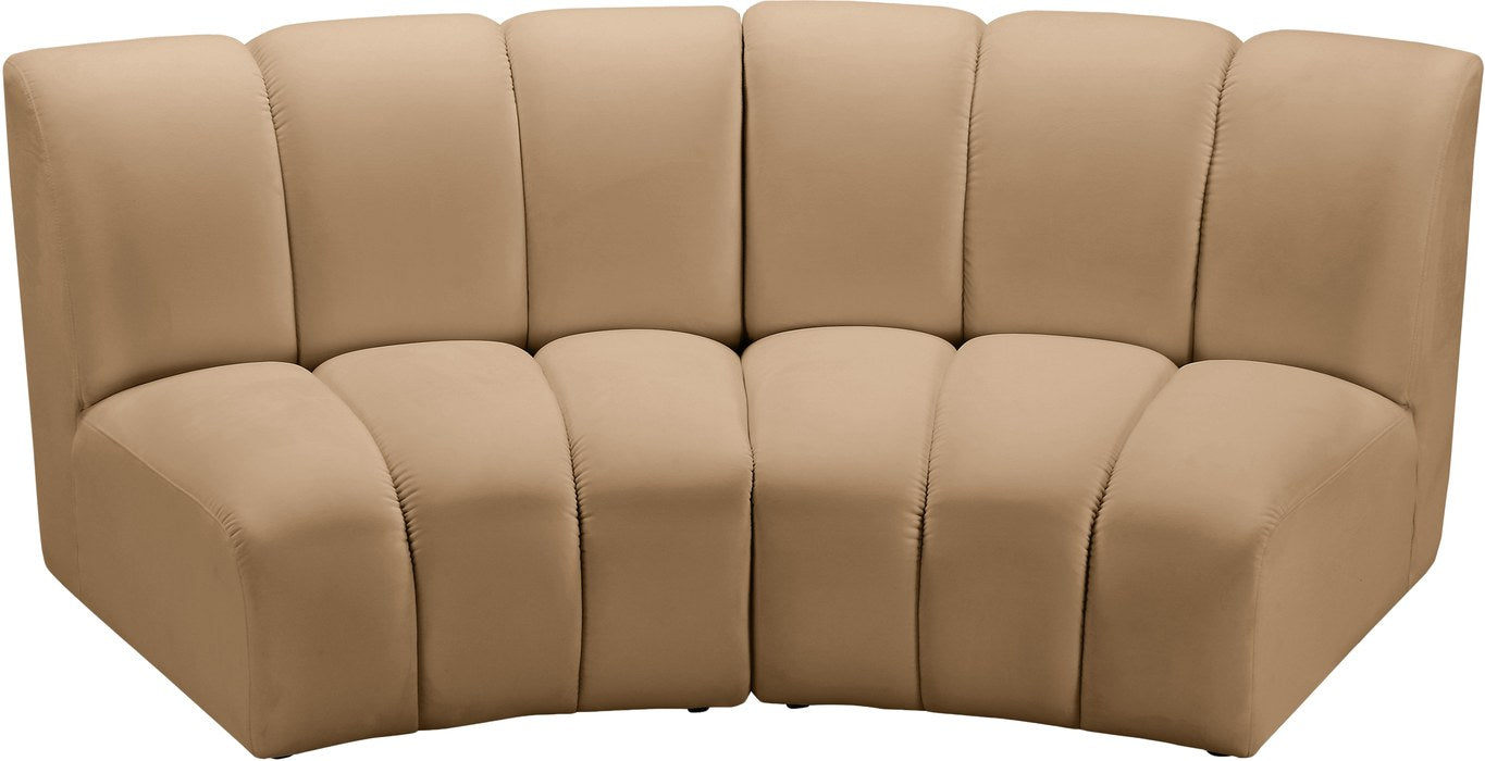 Meridian Furniture - Infinity 83" Camel Velvet Upholstered 2pc. Sectional - 638Camel-2PC - GreatFurnitureDeal