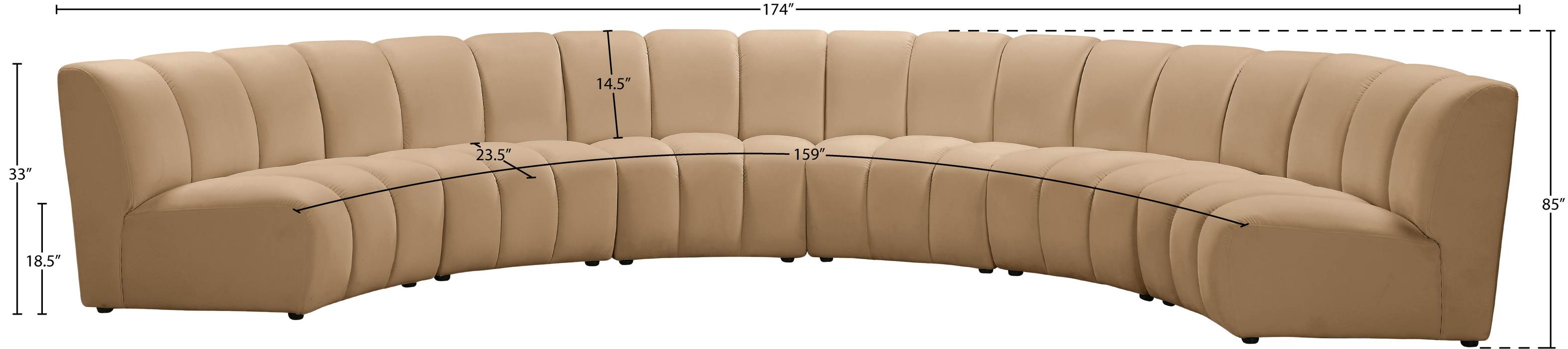 Meridian Furniture - Infinity 174" Camel Velvet Upholstered 6pc. Sectional - 638Camel-6PC - GreatFurnitureDeal
