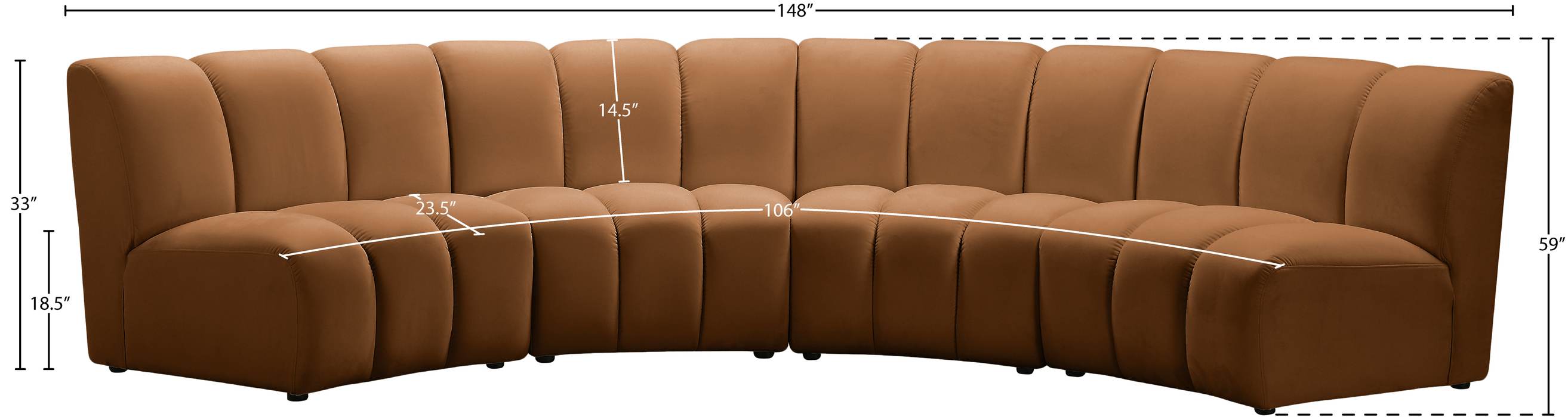 Meridian Furniture - Infinity 148" Saddle Velvet Upholstered 4pc. Sectional - 638Saddle-4PC - GreatFurnitureDeal