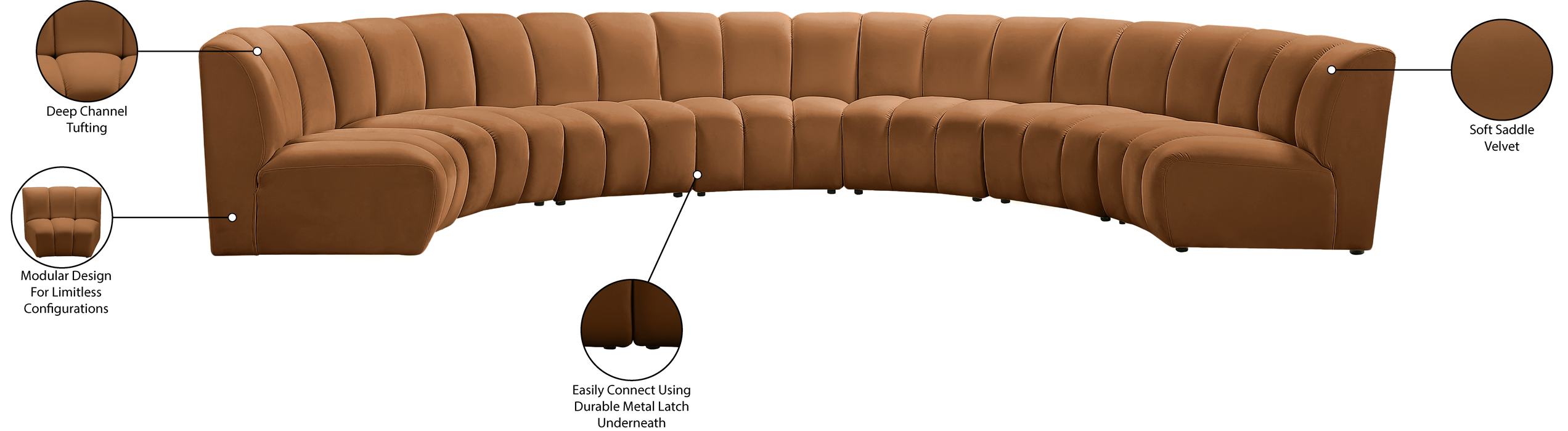 Meridian Furniture - Infinity 183" Saddle Velvet Upholstered 7pc. Sectional - 638Saddle-7PC - GreatFurnitureDeal