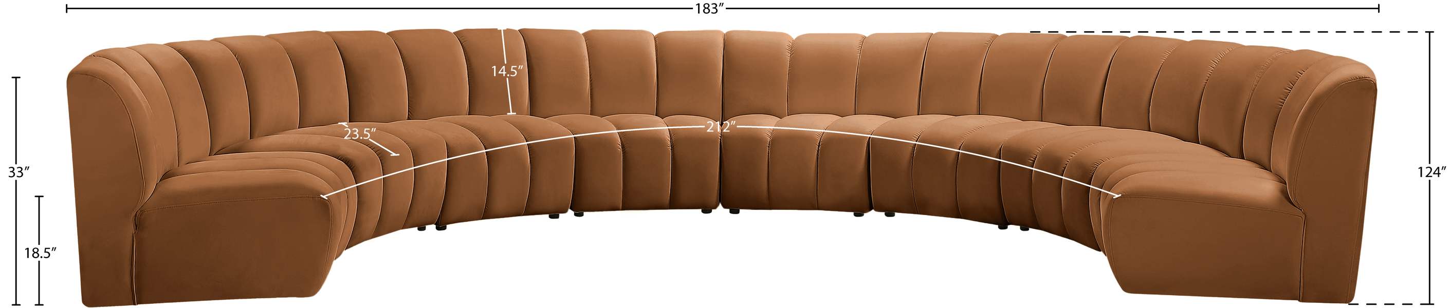 Meridian Furniture - Infinity 183" Saddle Velvet Upholstered 8pc. Sectional - 638Saddle-8PC - GreatFurnitureDeal