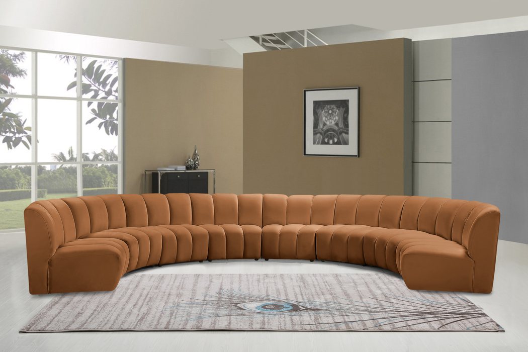Meridian Furniture - Infinity 183" Saddle Velvet Upholstered 8pc. Sectional - 638Saddle-8PC - GreatFurnitureDeal