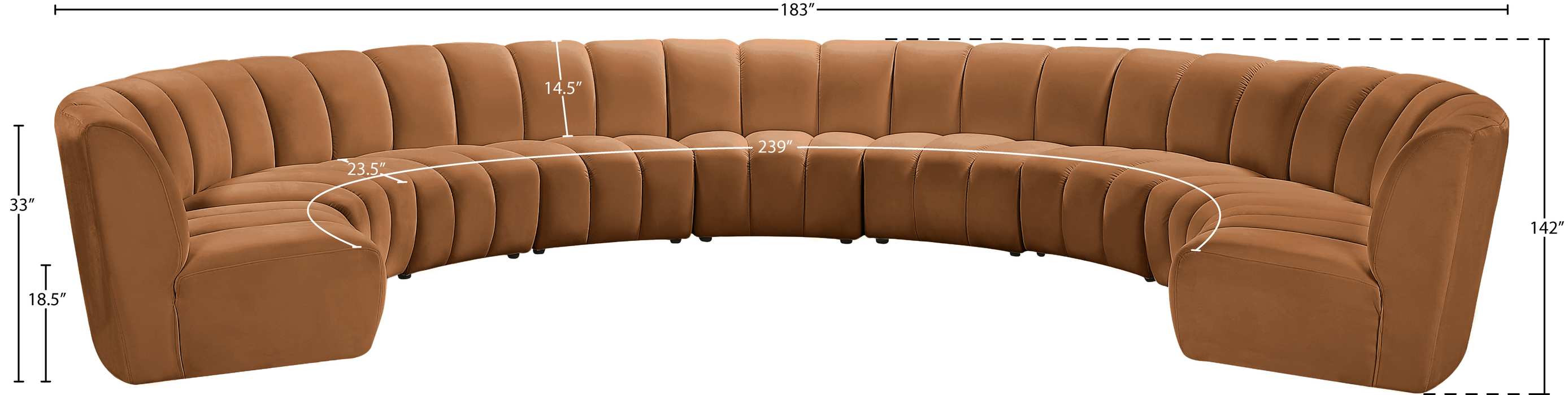 Meridian Furniture - Infinity 183" Saddle Velvet Upholstered 9pc. Sectional - 638Saddle-9PC - GreatFurnitureDeal