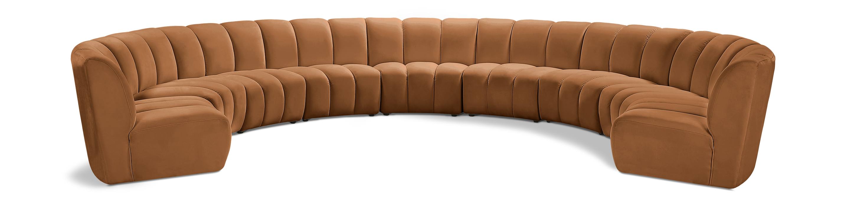Meridian Furniture - Infinity 183" Saddle Velvet Upholstered 9pc. Sectional - 638Saddle-9PC - GreatFurnitureDeal