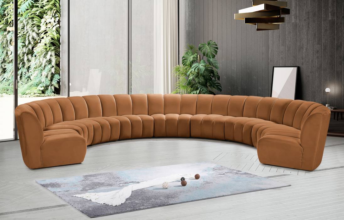 Meridian Furniture - Infinity 183" Saddle Velvet Upholstered 9pc. Sectional - 638Saddle-9PC - GreatFurnitureDeal