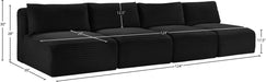 Meridian Furniture - Shaggy 124" Black Corduroy Performance Fabric Upholstered 4 pc. Armless Sofa - 641Black-S124 - GreatFurnitureDeal