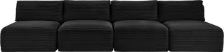 Meridian Furniture - Shaggy 124" Black Corduroy Performance Fabric Upholstered 4 pc. Armless Sofa - 641Black-S124 - GreatFurnitureDeal