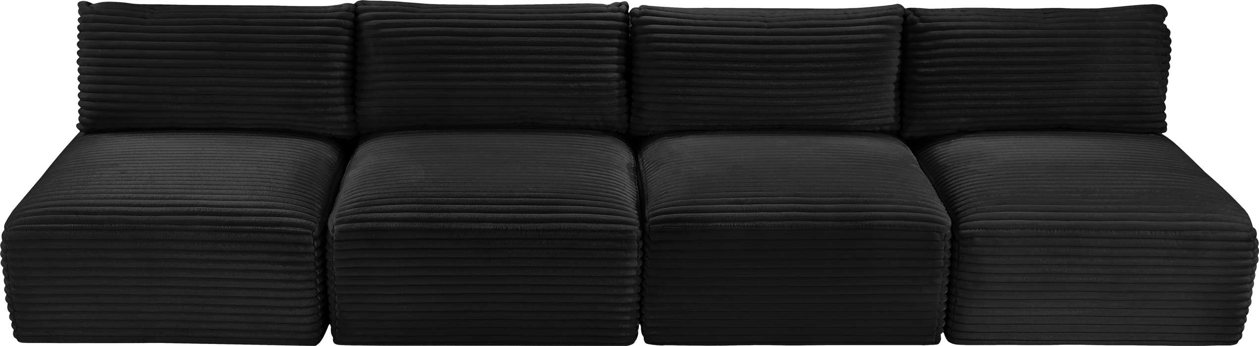 Meridian Furniture - Shaggy 124" Black Corduroy Performance Fabric Upholstered 4 pc. Armless Sofa - 641Black-S124 - GreatFurnitureDeal