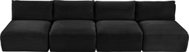Meridian Furniture - Shaggy 124" Black Corduroy Performance Fabric Upholstered 4 pc. Armless Sofa - 641Black-S124 - GreatFurnitureDeal