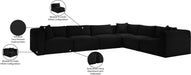 Meridian Furniture - Shaggy 140" Black Corduroy Performance Fabric Upholstered 6 pc. Sectional - 641Black-Sec6A - GreatFurnitureDeal