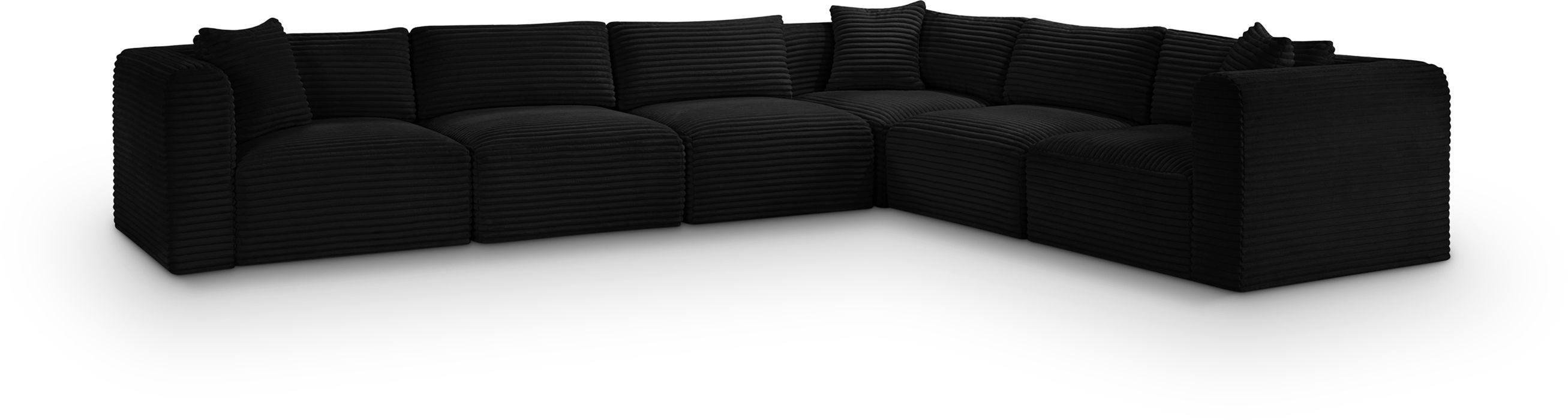 Meridian Furniture - Shaggy 140" Black Corduroy Performance Fabric Upholstered 6 pc. Sectional - 641Black-Sec6A - GreatFurnitureDeal