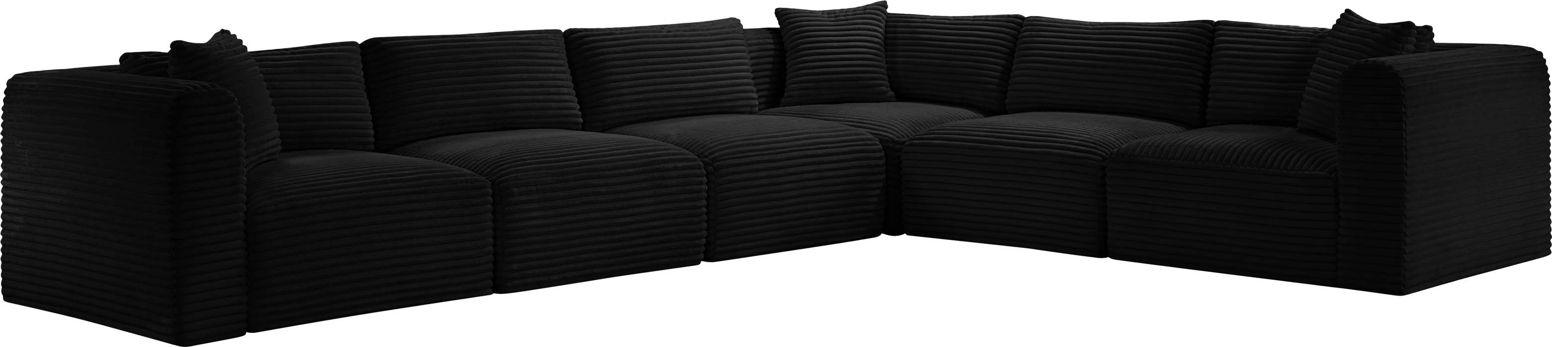 Meridian Furniture - Shaggy 140" Black Corduroy Performance Fabric Upholstered 6 pc. Sectional - 641Black-Sec6A - GreatFurnitureDeal